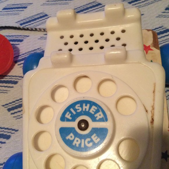 Vintage toy car telephone dial Fisher Price wood base - Picture 2 of 5